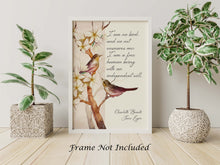 Load image into Gallery viewer, Jane Eyre Quote Print Charlotte Brontë Literary Wall Art, "I am no bird" Feminist Book Lover Gift, Vintage Bird Illustration, Classic Novel