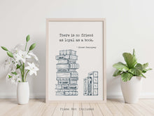 Load image into Gallery viewer, Ernest Hemingway Book Quote Print – Literary Wall Art, Book Lover Gift, Reading Decor, Book Stack Illustration Framed & Unframed Options
