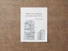 Load image into Gallery viewer, Ernest Hemingway Book Quote Print – Literary Wall Art, Book Lover Gift, Reading Decor, Book Stack Illustration Framed & Unframed Options