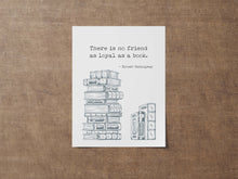 Load image into Gallery viewer, Ernest Hemingway Book Quote Print – Literary Wall Art, Book Lover Gift, Reading Decor, Book Stack Illustration Framed & Unframed Options
