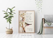 Load image into Gallery viewer, Jane Eyre Quote Print Charlotte Brontë Literary Wall Art, "I am no bird" Feminist Book Lover Gift, Vintage Bird Illustration, Classic Novel