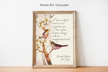 Load image into Gallery viewer, Jane Eyre Quote Print Charlotte Brontë Literary Wall Art, "I am no bird" Feminist Book Lover Gift, Vintage Bird Illustration, Classic Novel