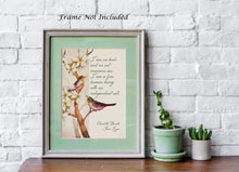 Load image into Gallery viewer, Jane Eyre Quote Print Charlotte Brontë Literary Wall Art, "I am no bird" Feminist Book Lover Gift, Vintage Bird Illustration, Classic Novel