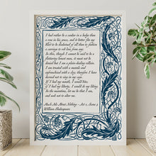 Load image into Gallery viewer, Much Ado About Nothing Print – Shakespeare Quote Art, Don John Monologue, Literary Wall Decor, Victorian Style Border, Classic Theatre Gift