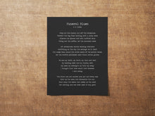 Load image into Gallery viewer, Funeral Blues or Stop all the clocks W. H. Auden - Four weddings funeral poem - In loving memory UNFRAMED