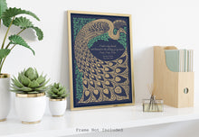 Load image into Gallery viewer, Sylvia Plath Quote Print " I am, I am, I am" – The Bell Jar Literary Art – Vintage Peacock Poster – Book Lover Gift – Framed or Unframed
