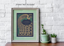 Load image into Gallery viewer, Sylvia Plath Quote Print " I am, I am, I am" – The Bell Jar Literary Art – Vintage Peacock Poster – Book Lover Gift – Framed or Unframed