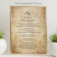 Load image into Gallery viewer, Fear By Kahlil Gibran Poem Print - Home Office Wall Art - Poetry Poster Print - Fear Poem - Physical Print Without Frame