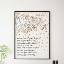 Load image into Gallery viewer, Robert Frost Poem Print Nothing gold can stay bedroom decor print Robert frost quote Nature's first green is gold poetry poster
