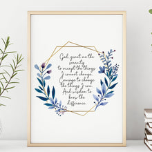 Load image into Gallery viewer, The Serenity Prayer Print sobriety gift Alcoholics Anonymous twelve step recovery Reinhold Niebuhr - Framed and Unframed Options