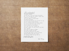 Load image into Gallery viewer, He’s Not Perfect Bob Marley Poster Poem Print – Minimalist Love Quote Wall Art – Romantic Paper Anniversary or Boyfriend Gift