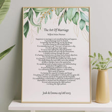 Load image into Gallery viewer, The Art Of Marriage Personalized Wedding Poem Wedding Poetry wall art - Ceremony reading - Framed & Unframed Options
