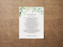 Load image into Gallery viewer, The Art Of Marriage Personalized Wedding Poem Wedding Poetry wall art - Ceremony reading - Framed & Unframed Options
