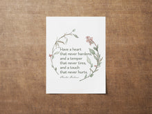 Load image into Gallery viewer, Charles Dickens Quote Print, Have a heart that never hardens, Book lover Gift, Literary Wall Art, Home Library Art Framed & Unframed Options