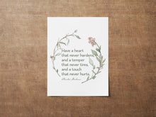 Load image into Gallery viewer, Charles Dickens Quote Print, Have a heart that never hardens, Book lover Gift, Literary Wall Art, Home Library Art Framed & Unframed Options