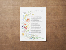 Load image into Gallery viewer, e.e cummings Poem somewhere i have never travelled, gladly beyond with Watercolor wildflower Illustration - Framed & Unframed Options