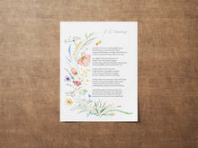 Load image into Gallery viewer, e.e cummings Poem somewhere i have never travelled, gladly beyond with Watercolor wildflower Illustration - Framed & Unframed Options