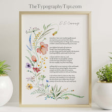 Load image into Gallery viewer, e.e cummings Poem somewhere i have never travelled, gladly beyond with Watercolor wildflower Illustration - Framed & Unframed Options