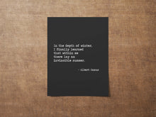 Load image into Gallery viewer, Albert Camus Invincible Summer Print Minimalist Philosophy Wall Art