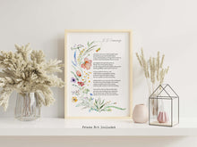 Load image into Gallery viewer, e.e cummings Poem somewhere i have never travelled, gladly beyond with Watercolor wildflower Illustration - Framed & Unframed Options