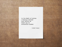 Load image into Gallery viewer, Albert Camus Invincible Summer Print Minimalist Philosophy Wall Art