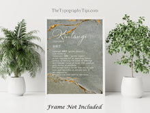 Load image into Gallery viewer, Kintsugi Definition Print – Japanese Philosophy Wall Art, Wabi-Sabi Decor, Healing and Resilience Gift, Gold Marble Aesthetic