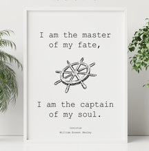 Load image into Gallery viewer, Invictus Poem Print – I Am the Master of My Fate – William Ernest Henley Quote Wall Art – Literary Decor for Home Office Framed or Unframed