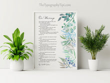 Load image into Gallery viewer, On Marriage Poem By Kahlil Gibran Wedding Gift - Framed & Unframed Options