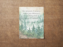 Load image into Gallery viewer, Alan Watts Quote Print - Anxiety Inspirational Wall Art - Mindfulness Poster - Forest Watercolor Decor - Philosophy Print Gift for Thinkers