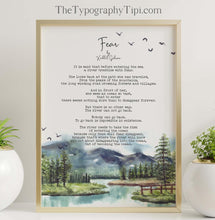 Load image into Gallery viewer, Kahlil Gibran Fear Poem Print – Watercolor River Landscape – Inspirational Literary Wall Art – Motivational Gift – Framed or Unframed