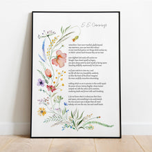 Load image into Gallery viewer, e.e cummings Poem somewhere i have never travelled, gladly beyond with Watercolor wildflower Illustration - Framed & Unframed Options