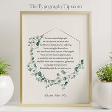 Load image into Gallery viewer, Elisabeth Kübler-Ross Quote Print “Beautiful People Do Not Just Happen...” Wall Art – Compassion and Resilience Inspirational Gift