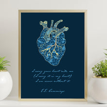 Load image into Gallery viewer, Kintsugi Heart - I carry your heart (I carry it in my heart) - E.E. Cummings Anatomical heart Art Print Home Decor poetry wall art Unframed