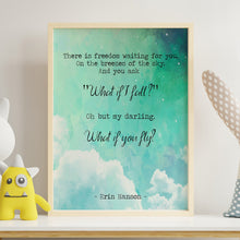 Load image into Gallery viewer, What if you fly? Erin Hanson, What if I fall? Oh but my darling, What if you fly? Watercolor Print for Nursery Decor, Unframed print