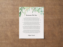 Load image into Gallery viewer, Sermons We See Edgar Guest Full Poem Print – Inspirational Wall Art – Botanical Watercolour Quote Poster for Home, Office or Gift