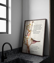 Load image into Gallery viewer, Matthew 6:26-27 Print NIV Bible verse "Look at the birds" - Scripture Wall Art - Bible print for Home Framed & Unframed Options