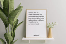 Load image into Gallery viewer, Peter Pan Quote, So come with me where dreams are born - Just think of happy things Minimalist Wall Art UNFRAMED