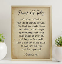 Load image into Gallery viewer, Prayer Of Jabez 1 Chronicles 4:10 1 Chronicles 4 verse 10 prayer print Scripture wall art - Christian wall art UNFRAMED