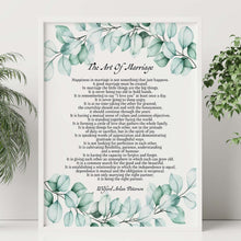 Load image into Gallery viewer, The Art Of Marriage Poem With Eucalyptus Illustration Wedding poem wall art - Ceremony reading - Vow Renewal Reading -