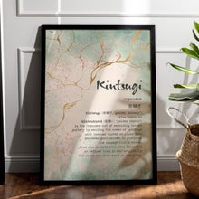 Load image into Gallery viewer, Kintsugi Art Print Japandi Decor Kintsukuroi Definition Poster Japanese Definition print Framed & Unframed Options
