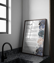 Load image into Gallery viewer, Maybe Poem Print 1st Anniversary Gift or Wedding Memento – Love Poem Wall Art with Elegant Blue Floral Design