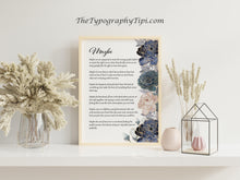 Load image into Gallery viewer, Maybe Poem Print 1st Anniversary Gift or Wedding Memento – Love Poem Wall Art with Elegant Blue Floral Design