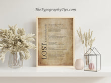 Load image into Gallery viewer, Charles Bukowski Poem Print “Lost” or "To Hell and Back" – Black and White Minimalist Literary Art