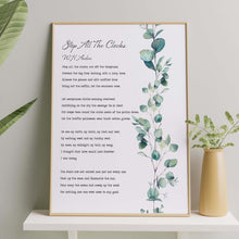 Load image into Gallery viewer, Funeral Poem "Stop All The Clocks" W. H. Auden "Funeral Blues" Poem Print - Memorial Poems for Funerals - Framed & Unframed Options