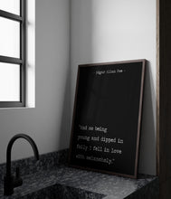 Load image into Gallery viewer, Edgar Allan Poe Quote Print – “I Fell in Love with Melancholy” Black & White Literary Wall Art, Dark Academia Decor, Reading Nook Decor