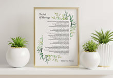 Load image into Gallery viewer, The Art Of Marriage Love Poem by Wilferd Arlan Peterson Wedding Poem Wall Art Ceremony Reading - Framed and Unframed Options