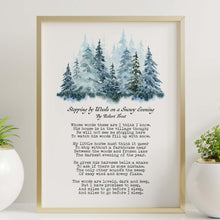 Load image into Gallery viewer, Stopping by Woods on a Snowy Evening Robert Frost Poem The woods are lovely, dark and deep - Framed And Unframed Options