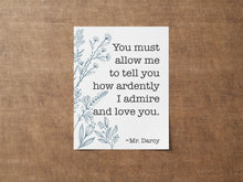 Load image into Gallery viewer, Pride and Prejudice Poster: Jane Austen, Mr. Darcy Love Declaration