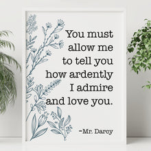 Load image into Gallery viewer, Pride and Prejudice Poster: Jane Austen, Mr. Darcy Love Declaration
