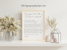 Load image into Gallery viewer, E.E. Cummings Poem Print: "I Carry Your Heart" Engagement Presents